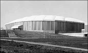 Exterior of the UNI-Dome in black and white. 