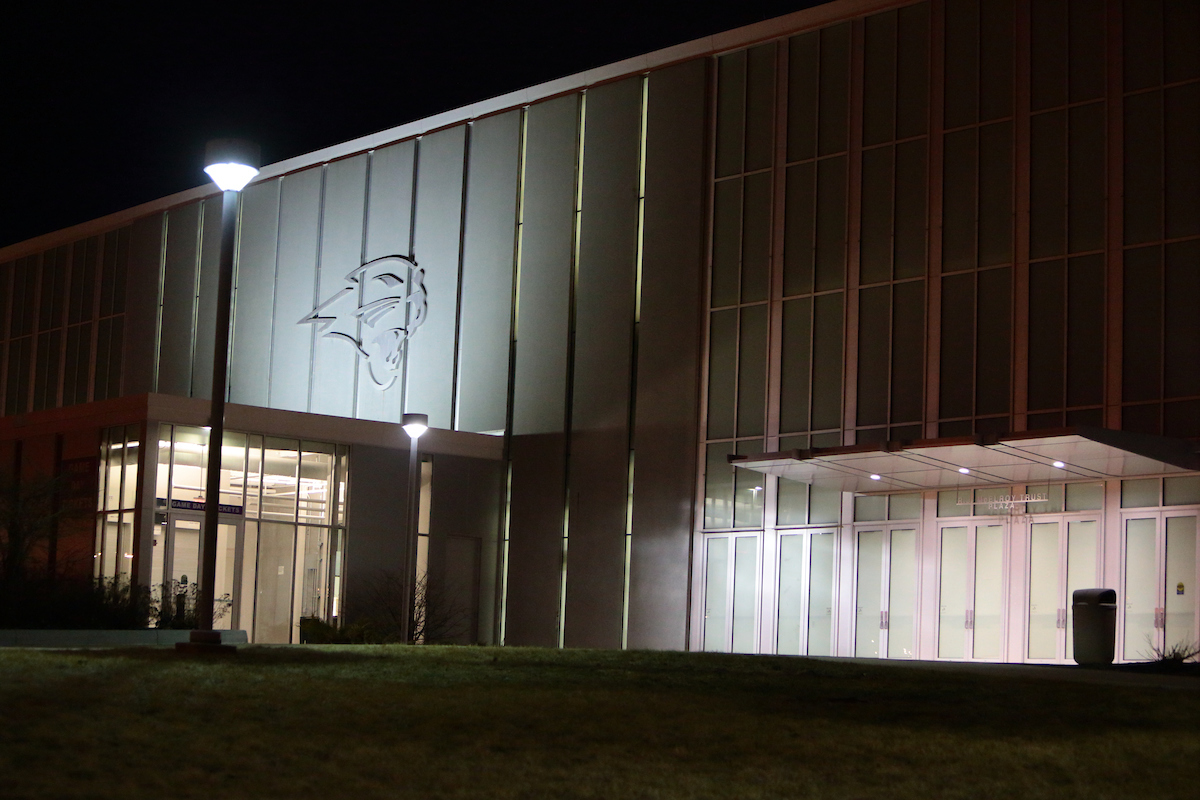 Exterior of the McLeod Center at night.